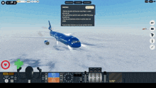 a computer screen shows a blue airplane flying in the sky and a controls page