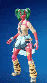 a girl with green hair is wearing a school uniform