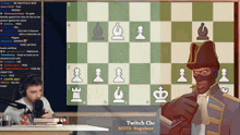 a chess game is being played on a twitch channel with napoleon in the background