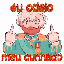 a cartoon drawing of a man with a medal and the words eu odelo meu cunhada