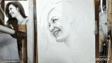 a drawing of a smiling woman is being made by animatica