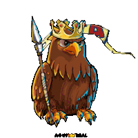 a cartoon of an eagle wearing a crown and holding a spear with the letters a and a on it