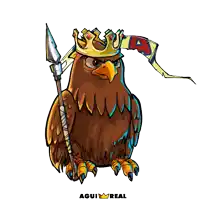 a cartoon of an eagle wearing a crown and holding a spear with the letters a and a on it