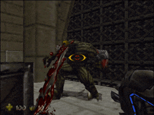 a screenshot of a video game shows a monster with blood coming out of his eye
