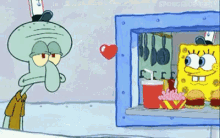 恋　こい　スポンジボブ GIF - Spongebob Squidward Choking On Love GIFs