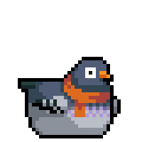 a pixel art of a pigeon wearing a scarf