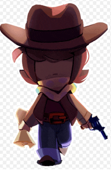 a cartoon of a cowboy holding a gun and a briefcase