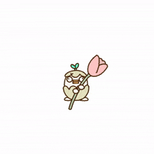 a cartoon character is holding a pink flower with the words " for you " above it