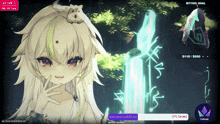 a computer screen shows a girl with a hamster on her head and the words mythic goal on the bottom