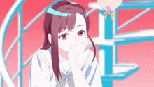 a girl in a school uniform is sitting on a staircase with her head resting on her hand .