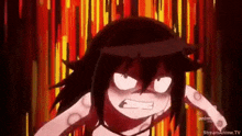 a cartoon girl with a very angry face is standing in front of a fire background .