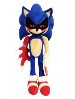 a stuffed toy of sonic the hedgehog with red eyes and red gloves