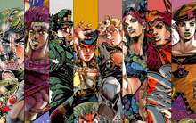 a collage of jojo 's bizarre adventure characters including jotaro kujo