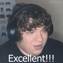 a man wearing headphones with the words excellent written below him