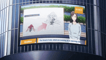 a billboard displays a headline about ants and a woman