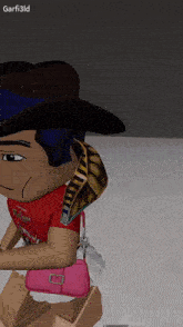 a cartoon character wearing a cowboy hat and a red shirt that says texas