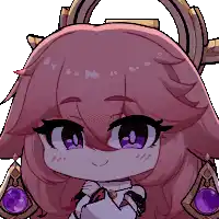 a pixel art drawing of a girl with long pink hair and purple eyes