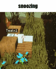 Teal Minecraft Snoozing GIF