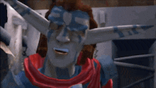 a cartoon character with blue paint on his face