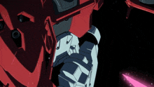 a close up of a robot with a pink sword coming out of it