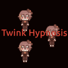 a pixel art drawing of a girl with the words twink hypnosis above her
