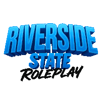 a logo for riverside state roleplay with blue letters on a white background