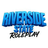 a logo for riverside state roleplay with blue letters on a white background