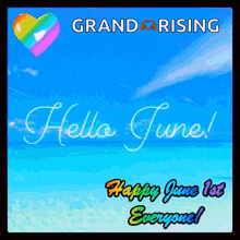 a picture of a beach with the words hello june happy june 1st everyone