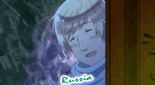 a drawing of a boy with the word russia written on it