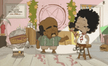 two cartoon characters standing in front of a sign that says super del bildu