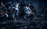 a group of people are standing next to each other in a video game .