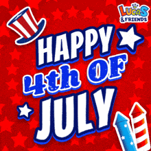 happy 4th of july is written on a red background with stars