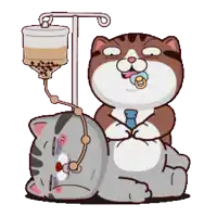 a cartoon cat with a pacifier in its mouth is laying on another cat