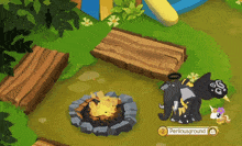 a cartoon elephant standing next to a fire pit with perilousground written on the bottom