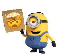 a minion is holding a piece of paper with an emoji face on it