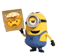 a minion is holding a piece of paper with an emoji face on it