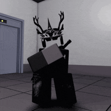a person wearing a crown and a sword is standing in a room