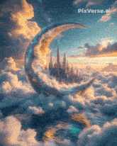 a picture of a crescent moon in the clouds with pixverse.ai in the corner