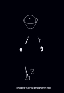 a black and white drawing of a man with a helmet on his head and the website justkickthecan.wordpress.com below him