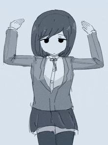 a black and white drawing of a girl in a suit and tie