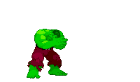 a pixel art of hulk standing on a pile of pizza