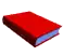 a red book with a blue spine is on a white surface .