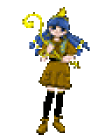 a pixel art of a girl in a yellow dress