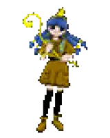 a pixel art of a girl in a yellow dress