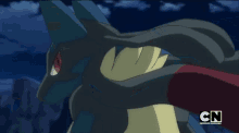 a close up of a cartoon character with the cn logo in the corner