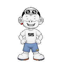 a cartoon character wearing a shirt that says sis on it