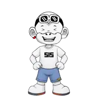 a cartoon character wearing a shirt that says sis on it