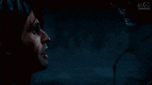 a close up of a person 's face with the letters cc visible