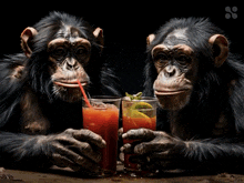 Two Chimpanzees Drinking Mixed Drinks GIF