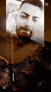 a man with a beard is smoking a cigarette in a collage of images